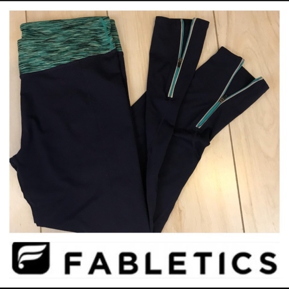 Fabletics Pants - Fabletics Blue Leggings Contrast Waist Zipper Leg